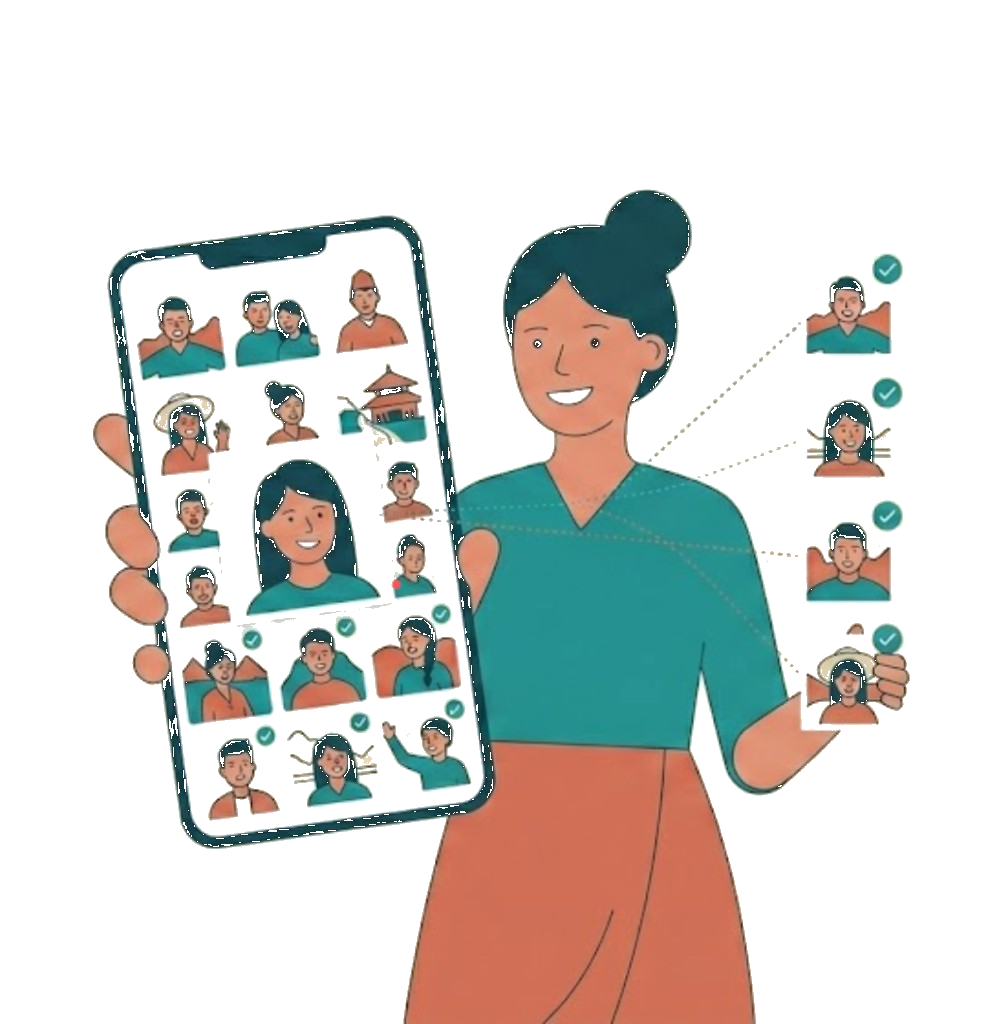 Guest viewing AI-matched event photos on a phone with checkmarks on found results